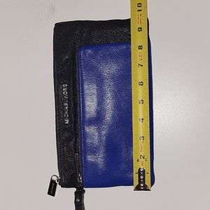 Michael Kors wristlet/ clutch in black and blue leather, silver hardware
